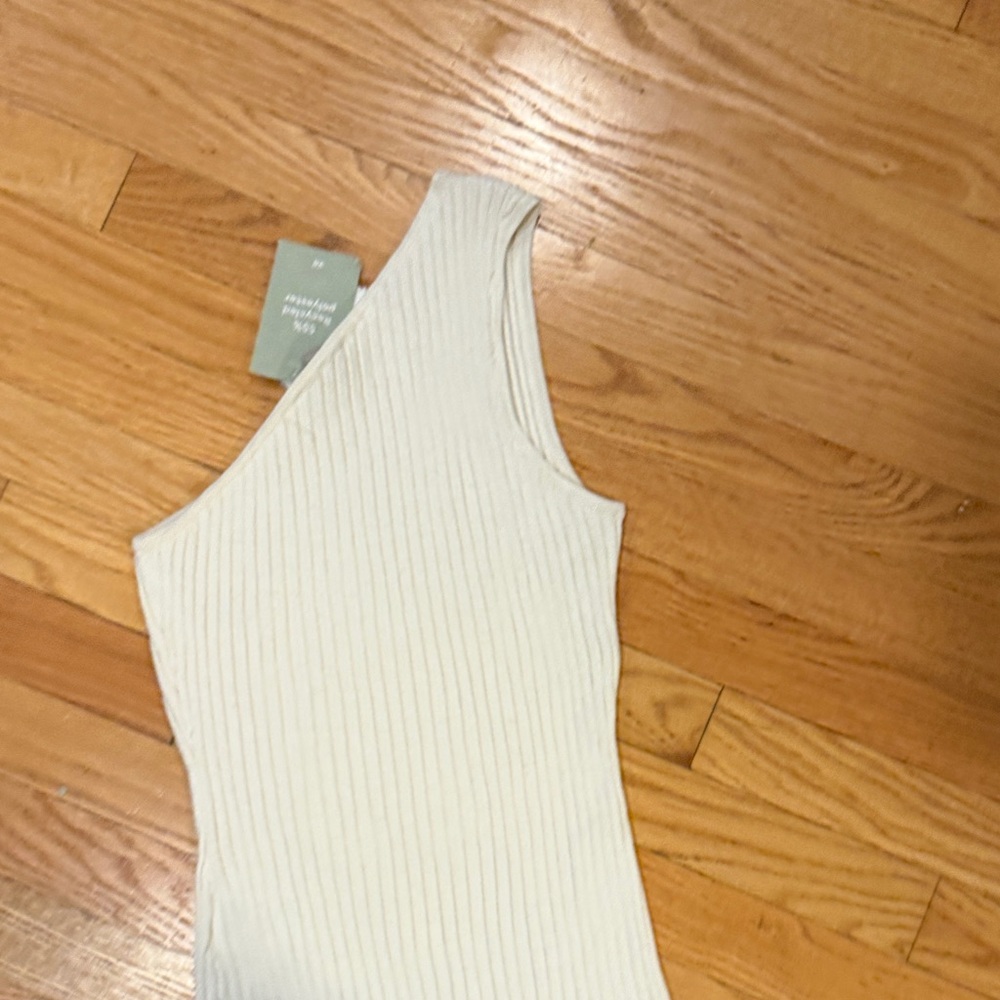 H&M One-Shoulder Ribbed Tank Top in Off-White - Picture 3 of 5